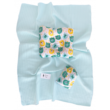 Набор в коляску 3в1 Королевские Мишки с мятным пледом