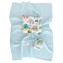 Набор в детскую кроватку 3в1 Слоники с мятным хлопковым пледом