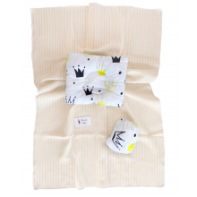 Набор в коляску 3в1 Желтые короны с молочным хлопковым пледом Набор в коляску 3в1 Желтые короны с молочным хлопковым пледом