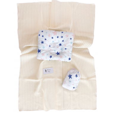 Набор в детскую кроватку 3в1 Звездочки с молочным хлопковым пледом