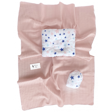 Набор в детскую кроватку 3в1 Звездочки с пудровым хлопковым пледом