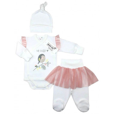 Комплект 3 ед. Сказочная принцесса с персиковым фатином р.56, 0-3 мес