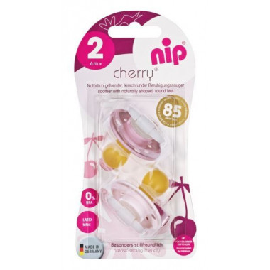 Пустышка Nip Вишенка, 6-18 мес., латекс, для девочки, 2 шт. (Розовые)