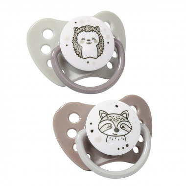 Пустышка BabyOno NATURAL NURSING, 6-18 мес., силикон, Енотики, 2 шт.