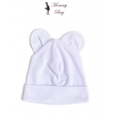 Шапочка 0-3 мес Светло-голубая с ушками №2