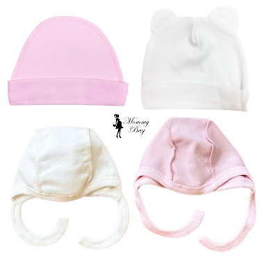 Шапочки-чепчики 0-3 мес Набор Премиум 4 шт для девочки