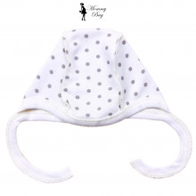 Шапочка-чепчик 0-3 мес Молочная в серый горошек №46