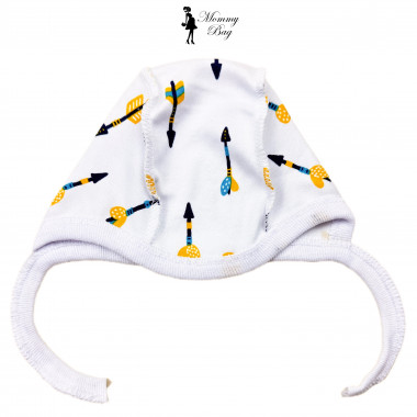 Шапочка-чепчик 0-3 мес Молочная с копьями №48
