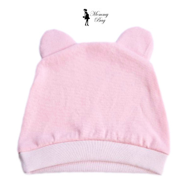 Шапочка Mommy Bag 0-6 мес Розовая с ушками №1