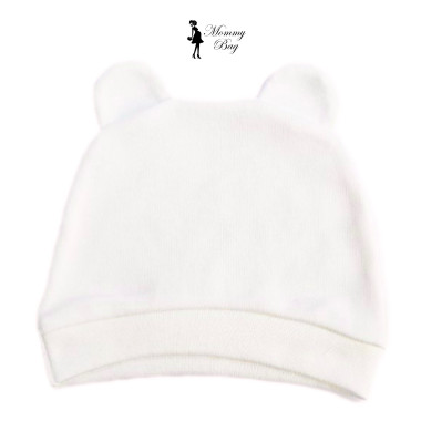 Шапочка RoyalBaby 0-6 мес Молочная с ушками №33 - 38 см