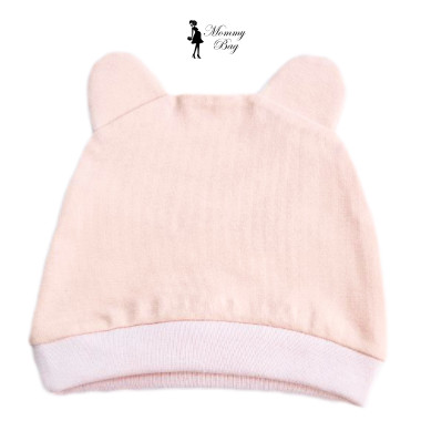 Шапочка Mommy Bag 0-6 мес Персиковая с ушками №19