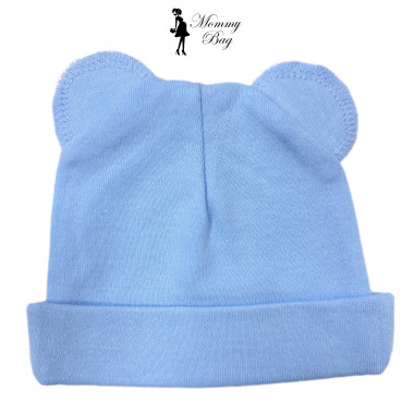 Шапочка RoyalBaby 0-3 мес Голубая с ушками №2