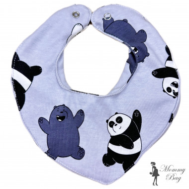 Слюнявчик RoyalBaby Серый с пандами (интерлок)