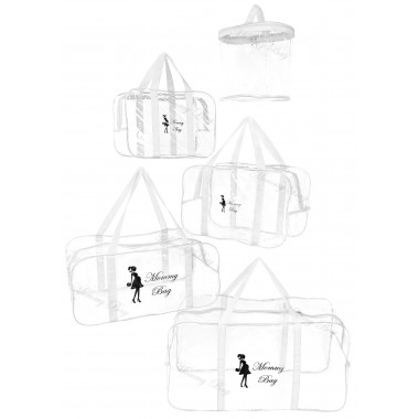 Набор 4+1 прозрачная сумка в роддом Mommy Bag (S, M, L, XL + подарок - органайзер) Белый
