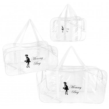 Набор из 3 прозрачных сумок в роддом Mommy Bag (S, L, XL) Белый