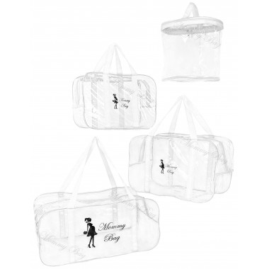 Набор из прозрачных сумок в роддом Mommy Bag (S, M, L + органайзер) Белый