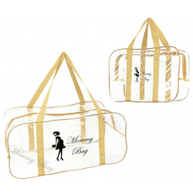 Набор из 2 прозрачных сумок в роддом Mommy Bag (S,L) Бежевый