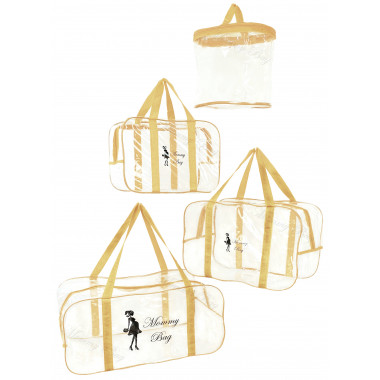 Набор из прозрачных сумок в роддом Mommy Bag (S, M, L + органайзер) Бежевый