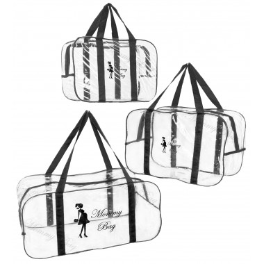 Набор из 3 прозрачных сумок в роддом Mommy Bag (S, M, L) Черный
