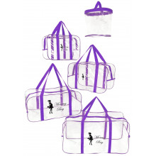 Набор 4+1 прозрачная сумка в роддом Mommy Bag S, M, L, XL + подарок - органайзер)  Фиолетовый