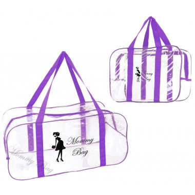 Набор из 2 прозрачных сумок в роддом Mommy Bag S, L фиолетовый (v005)