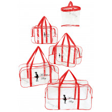Набор 4+1 прозрачная сумка в роддом Mommy Bag (S, M, L, XL + подарок - органайзер) Красный