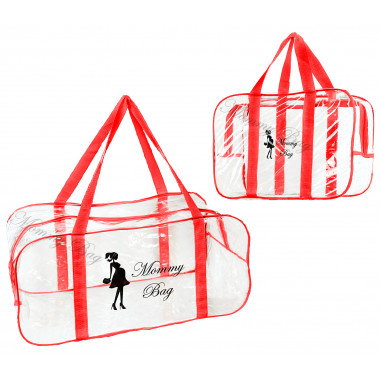 Набор из 2 прозрачных сумок в роддом Mommy Bag (S, L) Красный