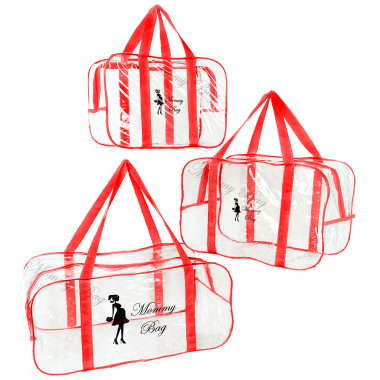Набор из 3 прозрачных сумок в роддом Mommy Bag (S, M, L) Красный