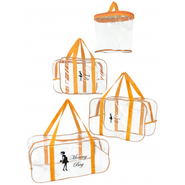 Набор из прозрачных сумок в роддом Mommy Bag (S, M, L + органайзер) Оранжевый