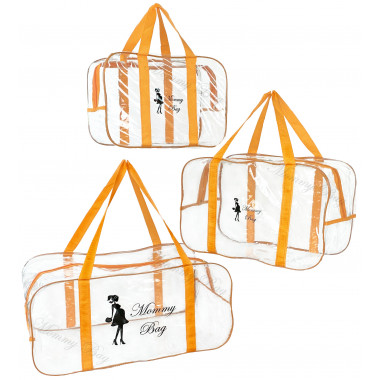 Набор из прозрачных сумок в роддом Mommy Bag (S, M, L) Оранжевый