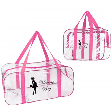 Набор из 2 прозрачных сумок в роддом Mommy Bag S, L розовый (p005)