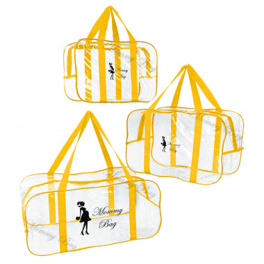 Набор из 3 прозрачных сумок в роддом Mommy Bag (S, M, L) Желтый
