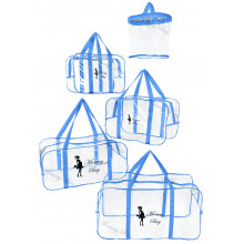 Набор 4+1 прозрачная сумка в роддом Mommy Bag S, M, L, XL + подарок - органайзер) Синий