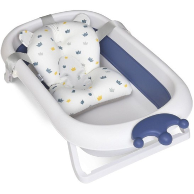 Ванночка складная детская с горкой-подушкой Голубая с короной